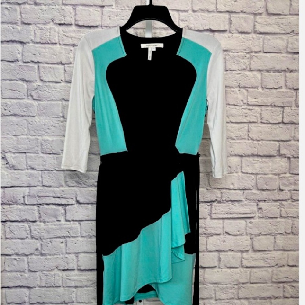 Max and Cleo Faux Wrap Dress with Color Blocking